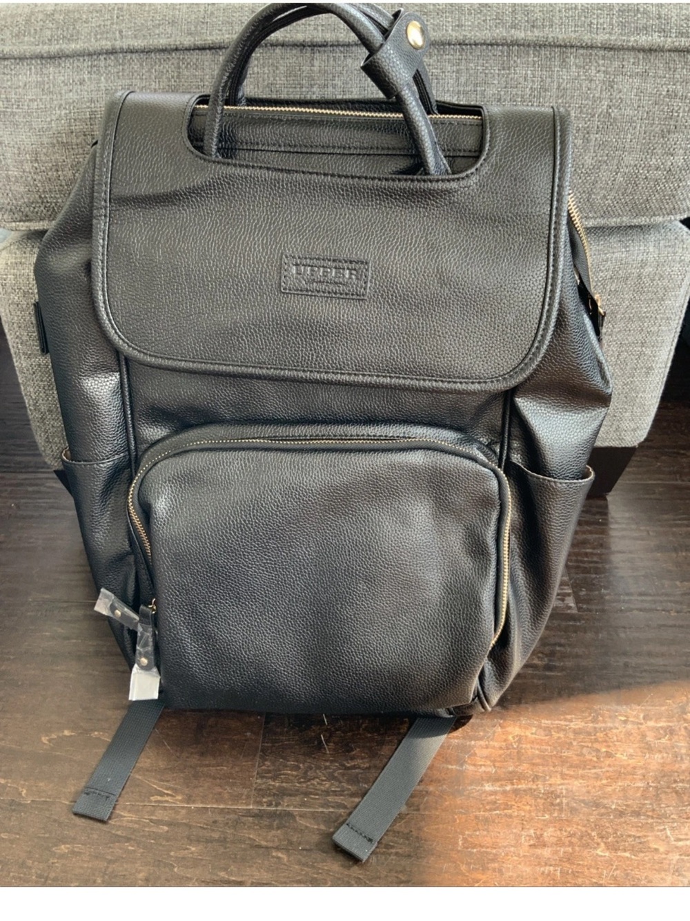 UPPER La Madison baby diaper bag / backpack l Black Vegan Leather - 23L - NEW